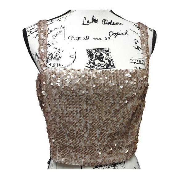 Forever 21 Tops - NWT FOREVER 21 Rose Gold Sequin Crop Knit Top Sz XL $49 Chic Elegant